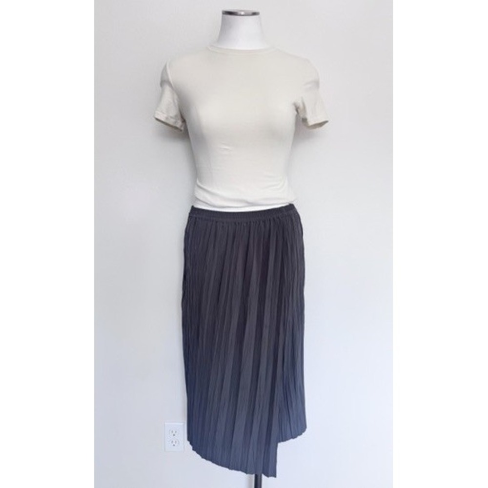 Margaret O'Leary Gray Pleated Asymmetrical Midi Skirt Size M